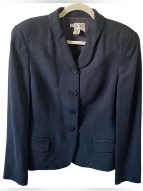 Vintage 100% Silk Black Tailored Button-Front Blazer